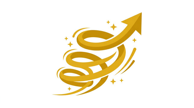 Golden spiral flecha vector pointing upwards for business success
