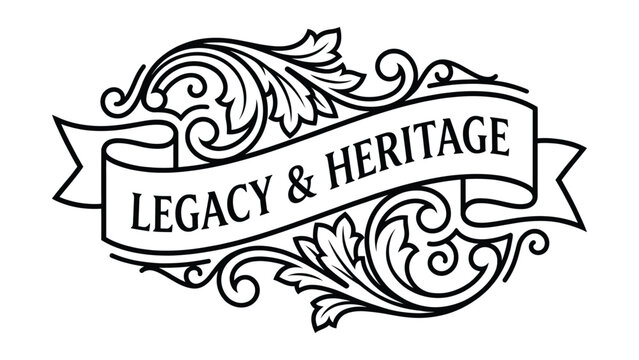 Vintagelegacyandheritagebannerwithornatedesignandscrollelementsinblackandwhite
