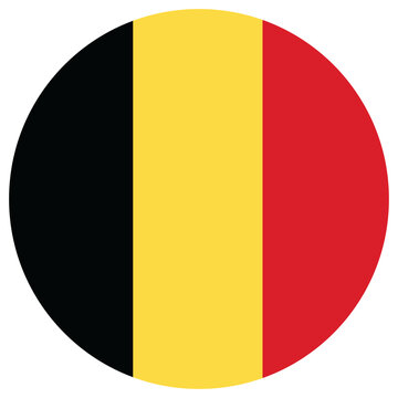 Round icon with flag of belgium, circular national flag of belgium, button with belgian flag isolated on transparent background