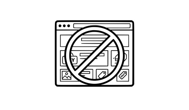 No Advertising Outline Symbol Ad Blocking Technology Vector Illustration