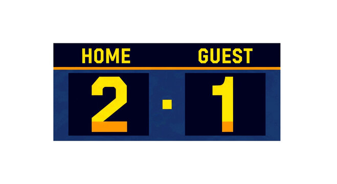 Minimalist flat design vector of an electronic stadium scoreboard showing a football match score.
