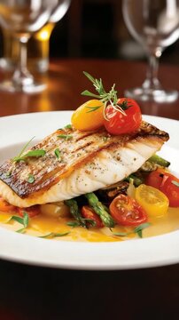 Delicious fillets of pollock or coalfish cooked in spicy marinade and served with baked salad to dinner. Exquisite pan roasted fish with a tantalizing blend of flavors and a perfectly crispy exterior.