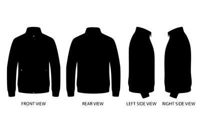 Black Jacket Mockup Front Rear Left Right Side View Silhouette Vector Illustration © Md