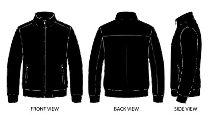Black Zipper Jacket Mockup Template Front Back Side View Vector Illustration Design © Md