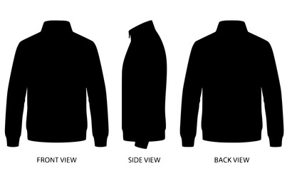 Black Jacket Mockup Template Front Side Back View Silhouette Vector Illustration Set © Md