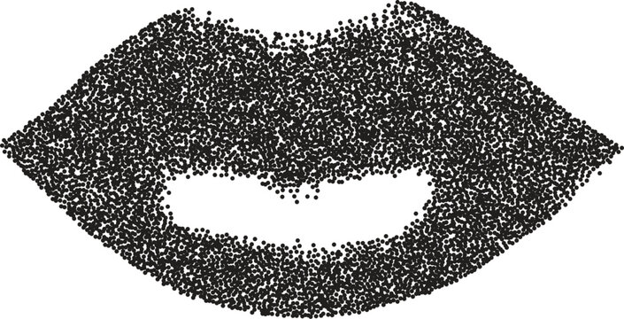 Mouth vintage y2k stipple art, lips halftone stipple brutalist retro vector png with transparent background, grin 2000s aesthetic photocopy effect tattoo