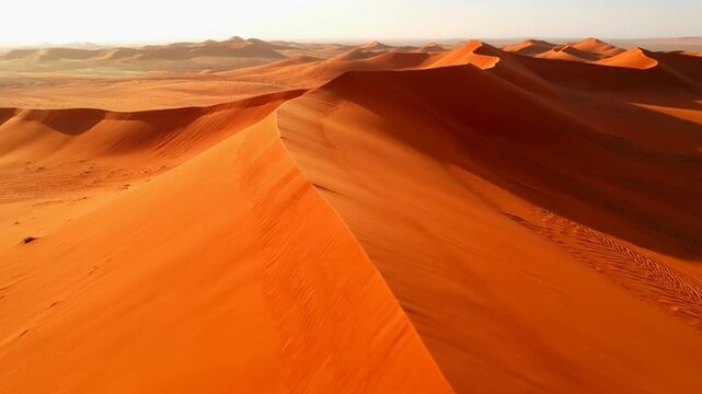 Winding desert sand dunes under golden sunset with shadows.
