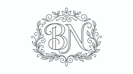 Elegant monogram letters b and n in a decorative floral frame © hejue