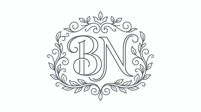 Elegant monogram letters b and n in a decorative floral frame