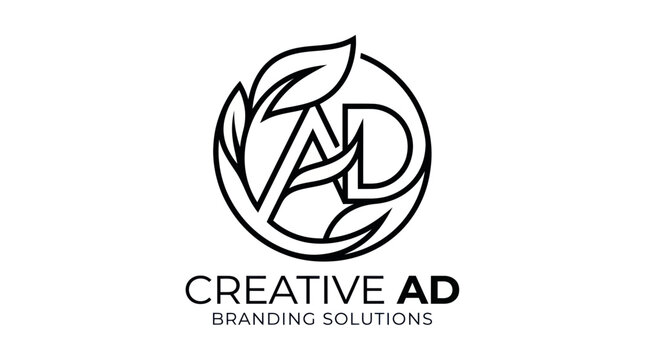 Professional ad monogram logo with organic leaf elements in a circle