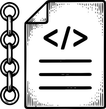 Coding document with chain link icon.