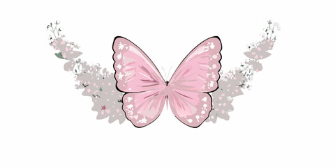 Pink Butterfly With Floral Ornament Vector Illustration © Juran