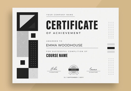 Minimalist Certificate of Achievement Template with Geometric Elements