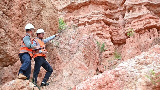 Expert scientists are collaborating to analyze mineral deposits from rock layers within a natural sinkhole.