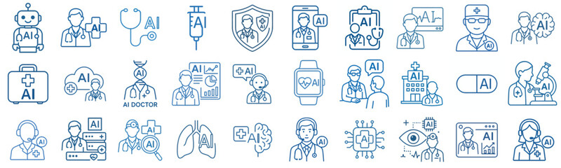 Fototapeta premium line art vector AI Doctor in blue simple icon