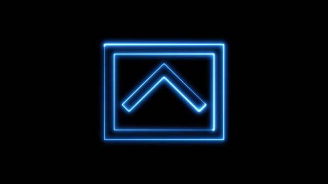 Blue neon arrow up inside square shape animation.
