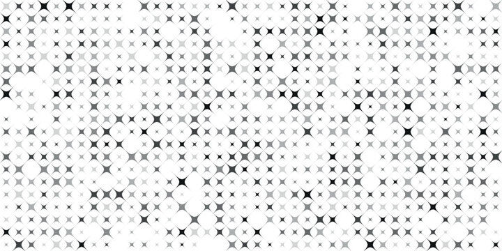 Abstract black and white halftone background featuring a geometric pattern of four pointed stars on white backdrop