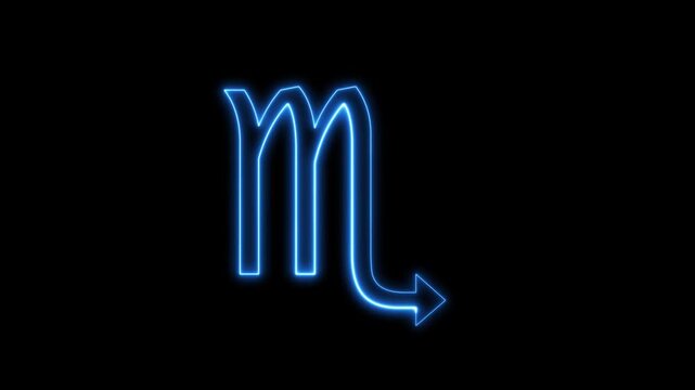 Neon scorpio astrology sign pulsating with bright blue light glow.