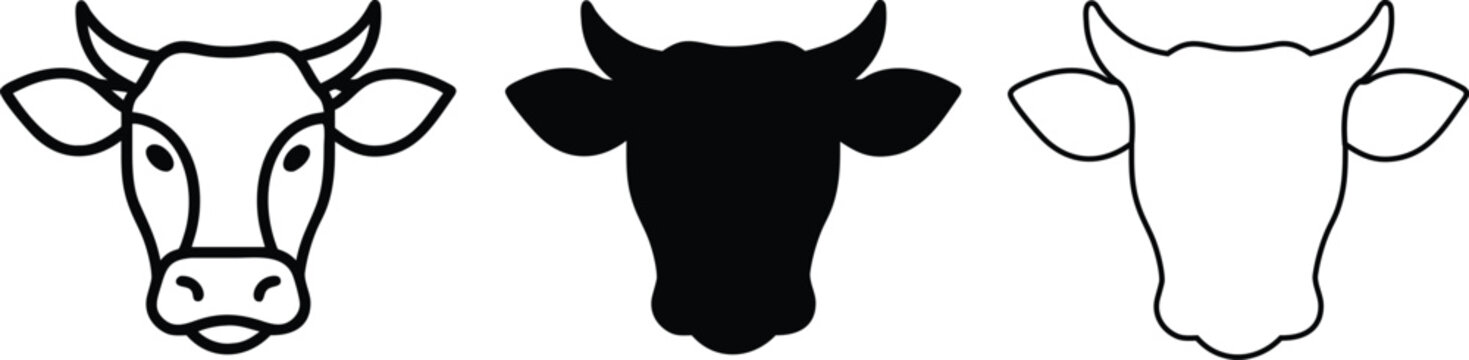 Set of cow head icons, vector illustration of bull faces