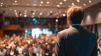 Fototapeta premium Business presentation on stage at professional corporate gathering