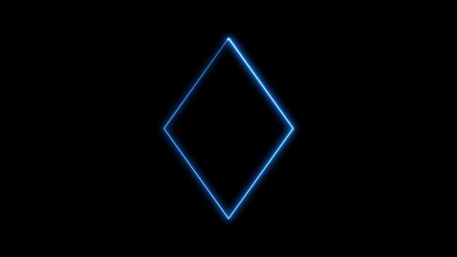 Abstract rhombus shape neon light glowing animation on black background.