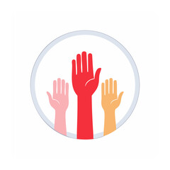 Fototapeta premium Three hands raised in a circular frame icon
