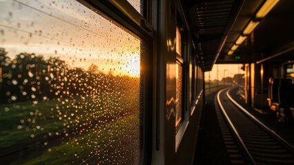 Obraz premium P?r do sol chuvoso visto do trem