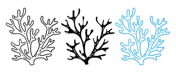 Sea Coral Icon Set – Coral Reef, Marine Plants, Ocean Life & Underwater Nature Vector Collection © Firoz Art Studio99