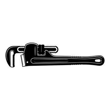 Black pipe wrench vector illustration isolated on white background
