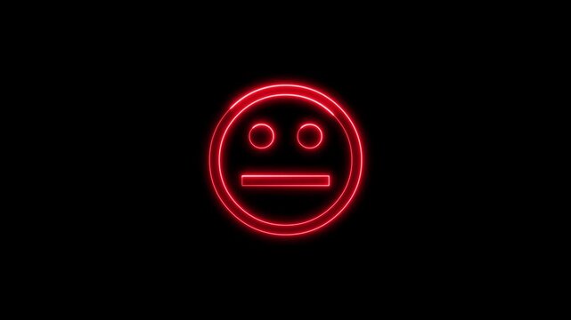 Red neon neutral smiley face animation on black background.