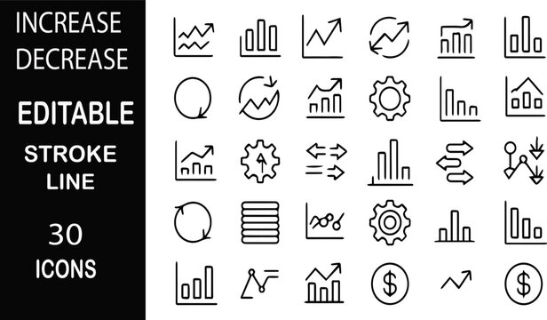 Editable Line Icons of Business and Finance Charts