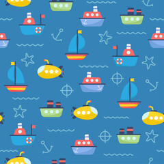 Transportation seamless pattern with cars trains and ships vector background © NguyenXuanTuan