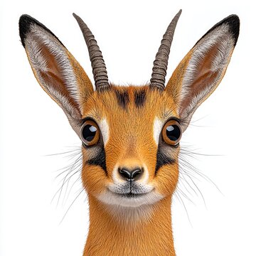 Close Up Portrait of a Dik Dik Antelope Against White Background