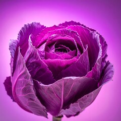 Obraz premium Vibrant Purple Ornamental Cabbage Blooming in Minimal Pink Studio Background