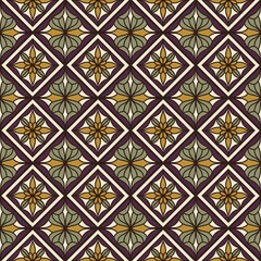 Fototapeta premium Seamless Elegant Geometric Floral Pattern with Diamond Grid