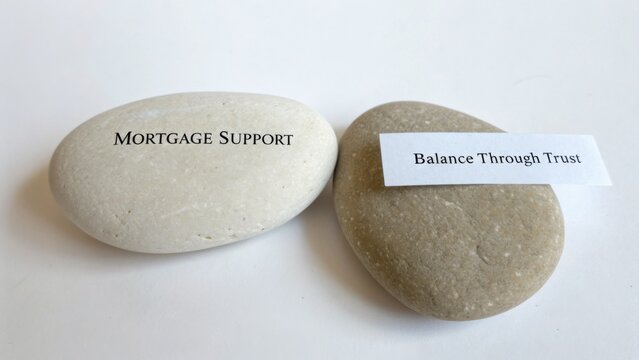 Inspirational stones symbolizing mortgage support and balance through trust for financial wellness and empowerment