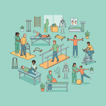 Flat vector illustration of physical therapy and rehabilitation