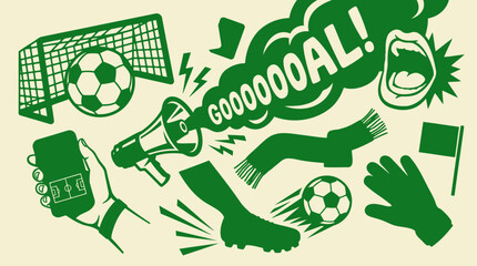 Soccer fan's dream A vibrant collage of game day essentials in a dynamic, modern graphic style © Sufi 