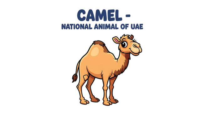 A cartoon camel standing proudly in the desert as the national animal of UAE