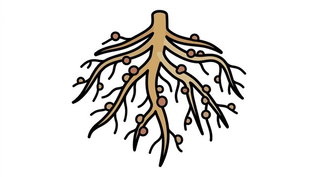Root system showing nitrogen fixing nodules