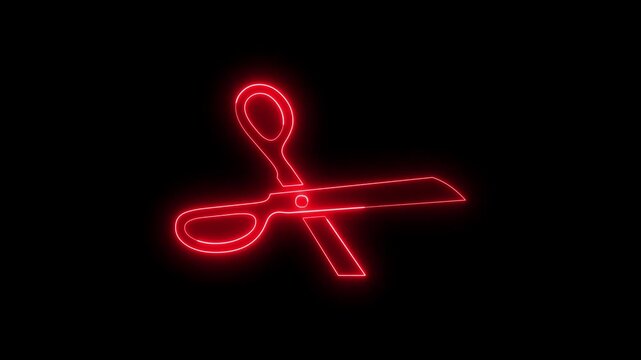 Red neon scissors cutting effect motion graphic.