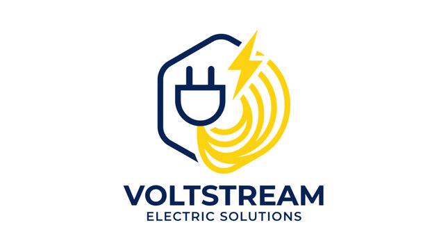 Professional electrical services logo with plug and bolt icons