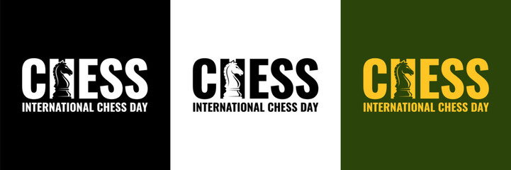 International Chess Day vector banner with creative typography and minimalist pieces illustration set © Seriously