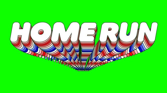 Typographic Home Run Animation on Green Screen Animated Kinetic Rounded Font with Wave Motion Clones for Baseball Celebration