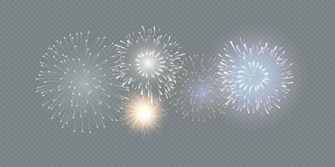 Fototapeta premium set of isolated vector fireworks on a transparent background.