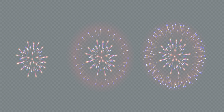 Vector Brightly Colorful Fireworks on the background of the night sky.