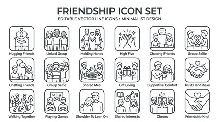 Obraz premium Editable Line Vector Icons for Friendship and Connection Set Minimalist Design