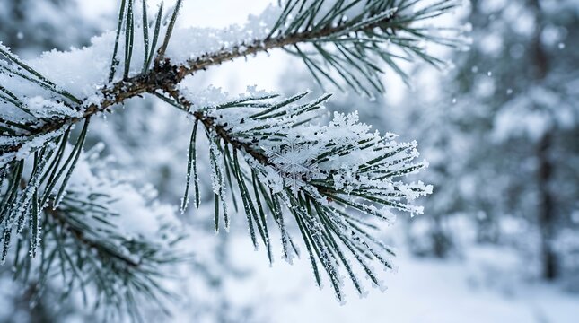 Snowy pine tree branch closeup 1.