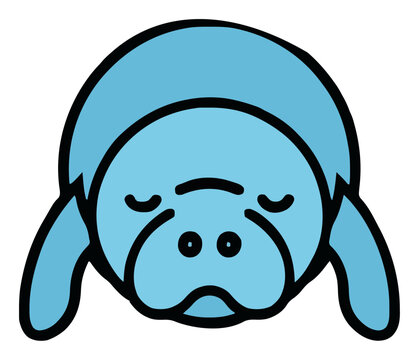 Sleeping Manatee Front View Vector Illustration. Generative AI