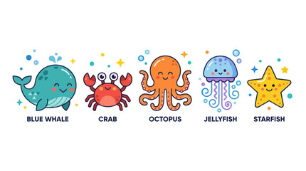 Cute sea animal collection with whale crab octopus jellyfish and star © mamik